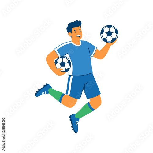 Energetic Football Player Juggling Two Balls Joyfully