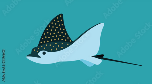 Eagle ray stingray swimming gracefully minimalist flat vector illustration for marine biology education and aquarium branding