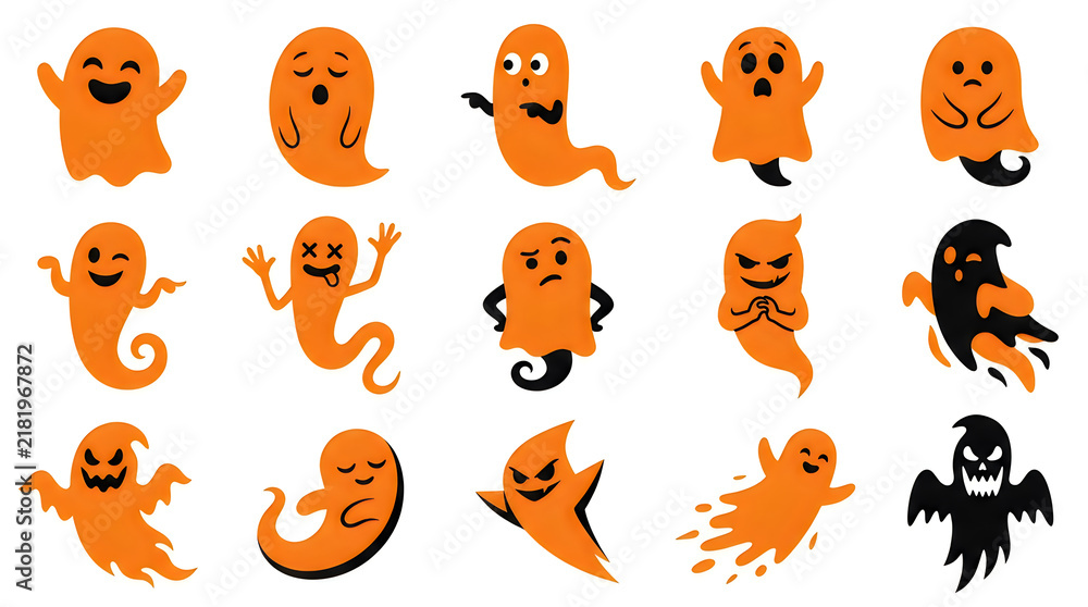 Fototapeta premium Funny cartoon ghosts with different emotions and poses