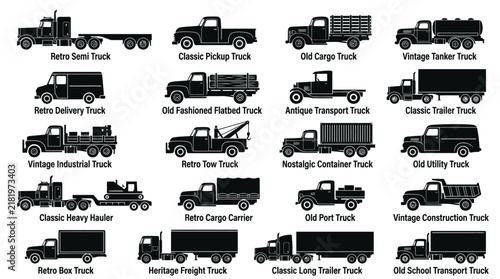 Variety of old cargo trucks.