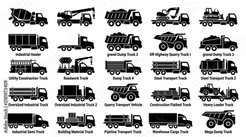 Various types of industrial trucks.