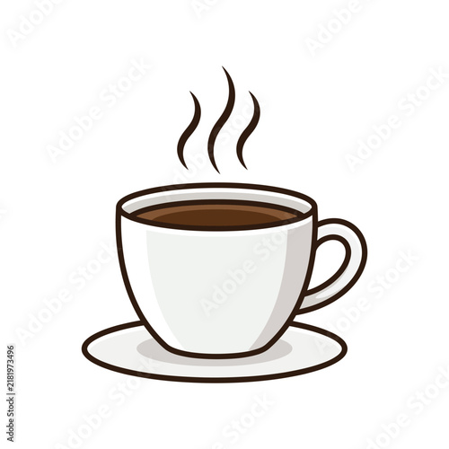Hot Coffee Cup with Steam Rising in a Minimalist Style.