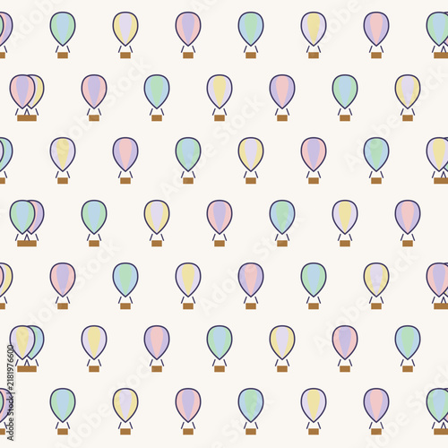 Seamless hot air balloon pattern in pastel colors on cream