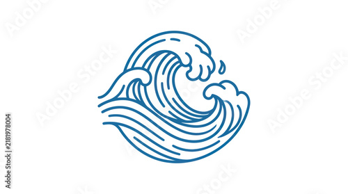 Stylized Ocean Wave Line Art Illustration with Water Droplet.