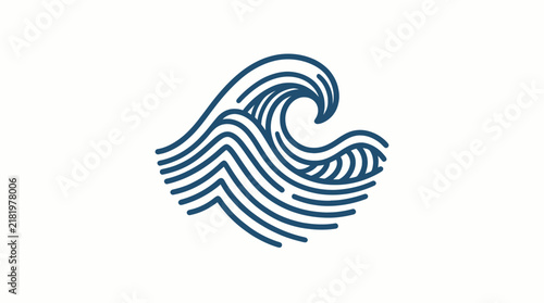 Stylized ocean wave line art illustration on a white background.