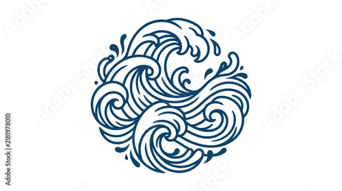 Stylized Ocean Waves Circle Design Element.