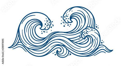 Stylized Ocean Waves Hand Drawn Illustration.