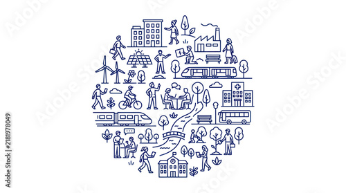 Sustainable Urban Development and Community Life Illustration.