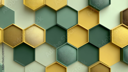 Abstract 3d hexagon pattern with yellow and grey geometric shapes