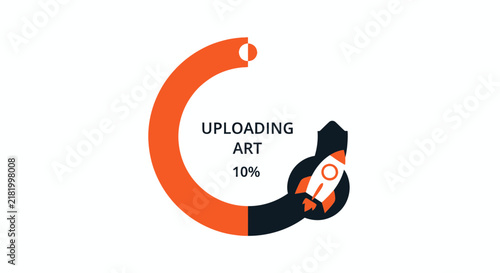 Uploading Art Progress Bar with Rocket Launch Icon 10 Percent Completion