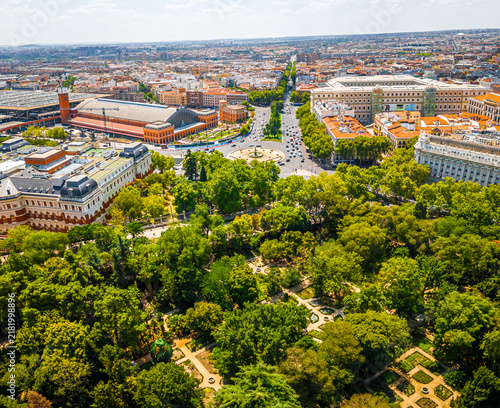 Obraz na płótnie Plaza del Emperador Carlos V and Atocha Station Aerial View in Madrid