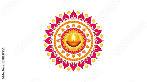 Colorful Mandala Design with Symmetrical Petal Patterns on White Background