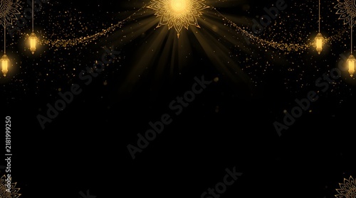 Elegant Golden Mandala Background with Radiant Light and Sparkles