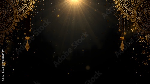 Elegant Golden Mandala Background with Radiant Light and Sparkles