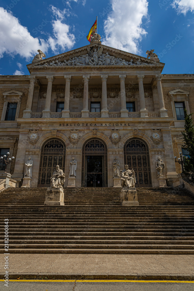 Obraz premium National Library of Spain Neoclassical Facade in Central Madrid Spain