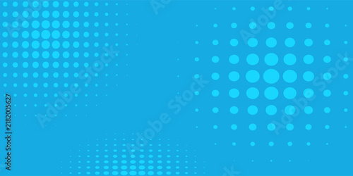 Halftone dots on blue background. Comic pop art style blank layout. Template design for comic book, presentation, sale or web banner. Vector illustration