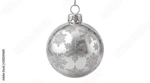 Refined Silver Christmas Ornament with Delicate Frosted Snowflake Pattern, Isolated PNG