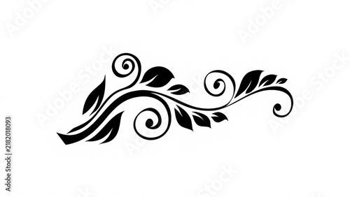 Horizontal Black Floral Swirl Border Vector Element for Decoration