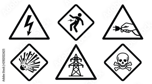 Принти на полотні Set of warning signs for electricity, explosion, and toxic hazards, vector illus