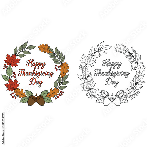 Happy Thanksgiving Wreath Background, Circle Emblem Vector Illustration