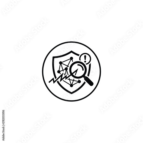 Shield with magnifying glass and question mark icon