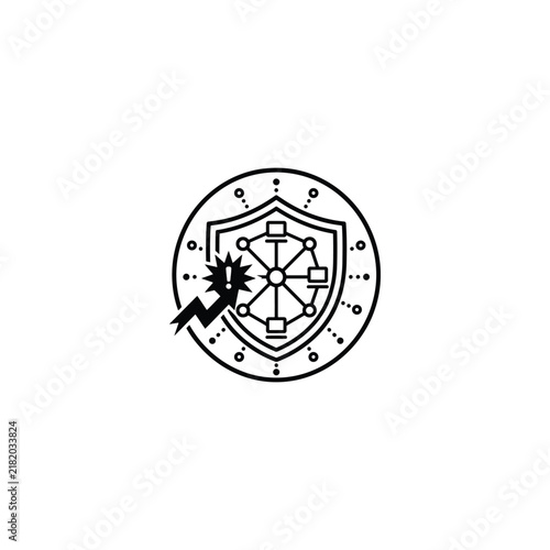 Broken network shield icon with lightning strike