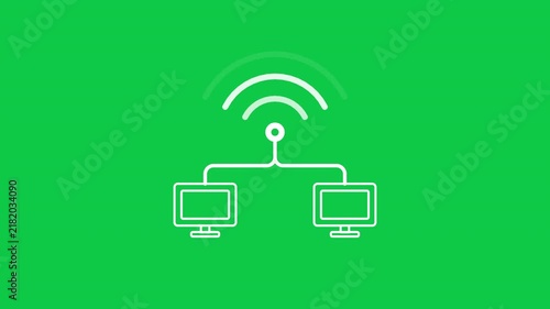 Wireless Network Connection Symbol With Computer Server Nodes On Green Screen Background
