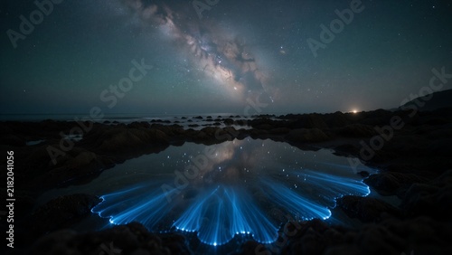 Milky Way Reflected in a Bioluminescent Tide Pool