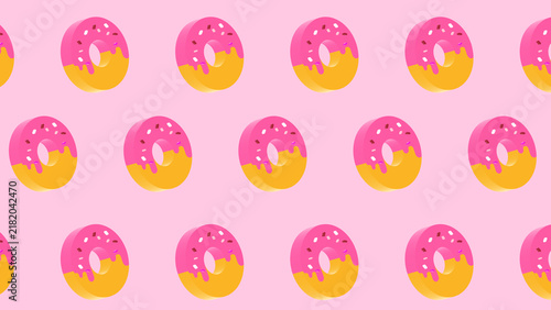 3D Pink Glazed Doughnut Pattern on Pink Background