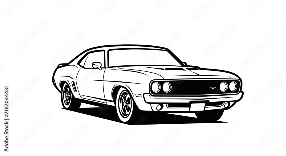 Naklejka premium Classic muscle car coupe side view vector illustration