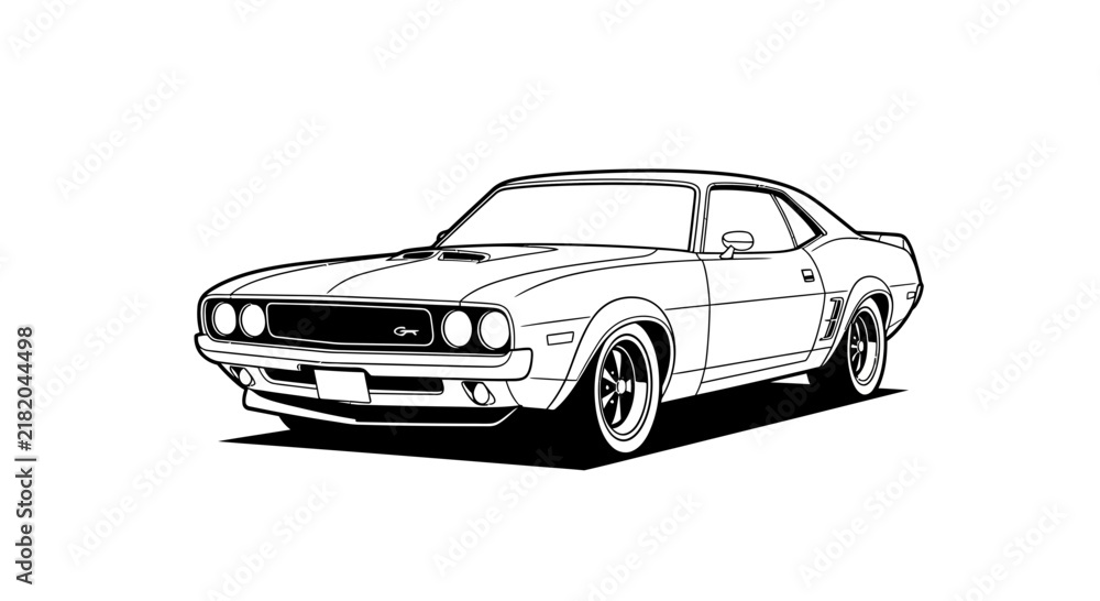 Naklejka premium Classic muscle car outline rendering with sharp lines and bold design