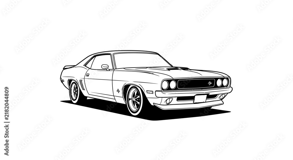 Obraz premium Classic american muscle car illustration side view isolated