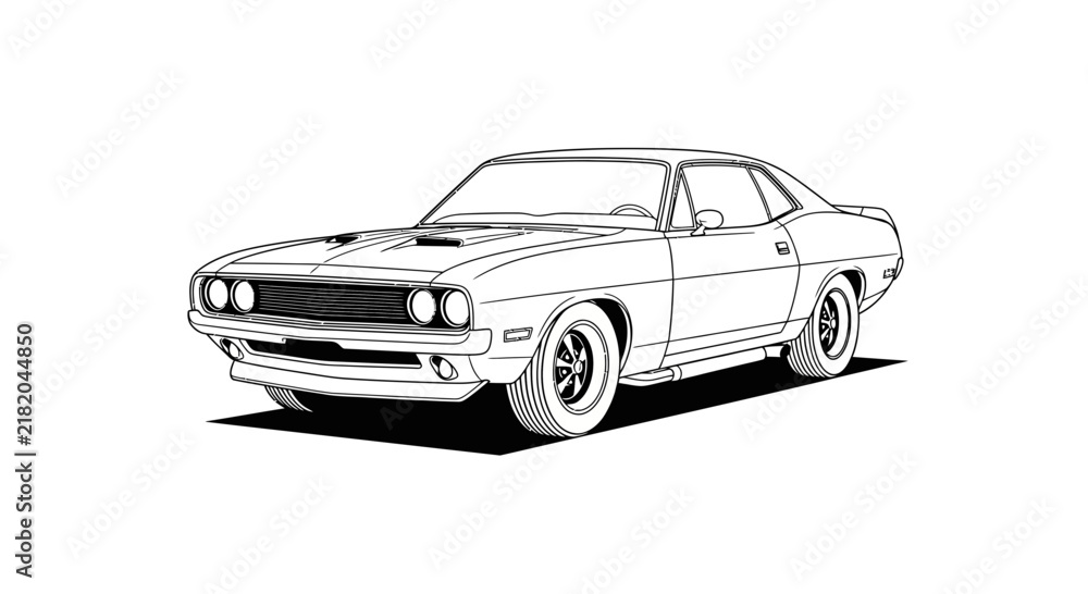 Fototapeta premium Classic american muscle car illustration with stylized lines