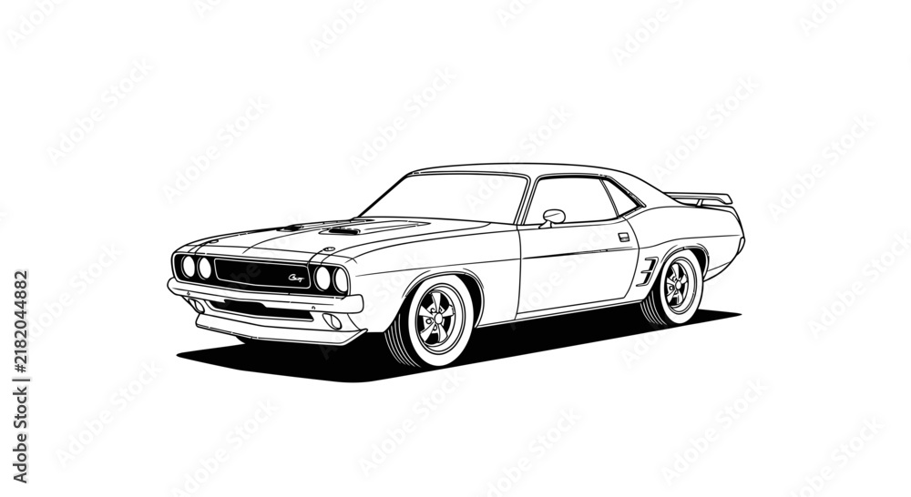 Naklejka premium Classic american muscle car outline vector art isolated