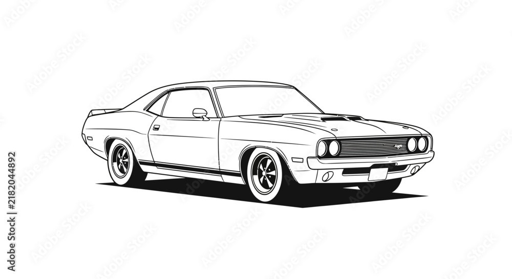 Obraz premium Classic american muscle car outline with white wall tires