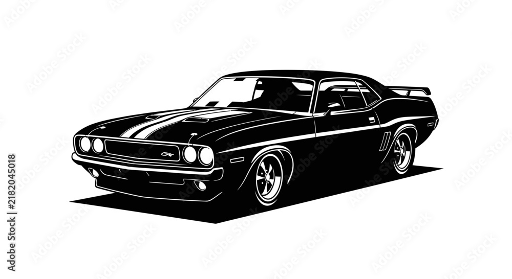Naklejka premium Classic american muscle car silhouette with stripes