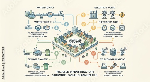 Diagram illustrating essential community services and reliable infrastructure networks