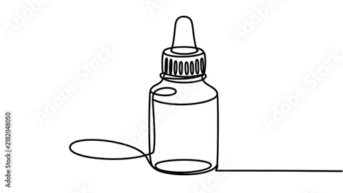 Continuous one line drawing of essential oil dropper bottle cosmetic serum glass vial isolated on white background vector illustration