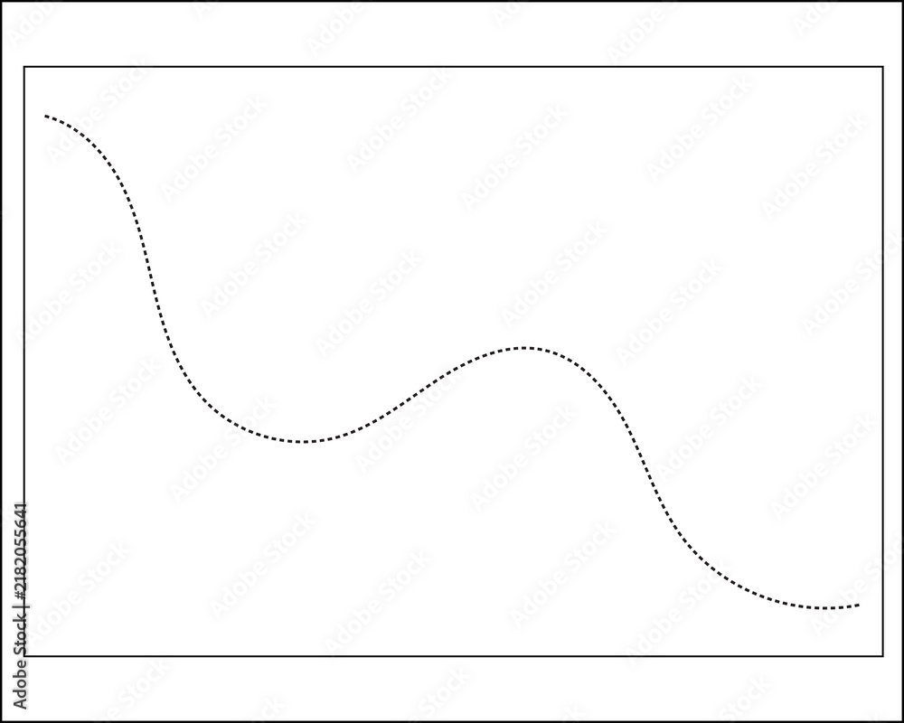 Fototapeta premium Smooth single sinusoidal dotted wave curve on white background with dotted line wave pattern mathematical frequency oscillation abstract minimalist amplitude geometric illustration isolated
