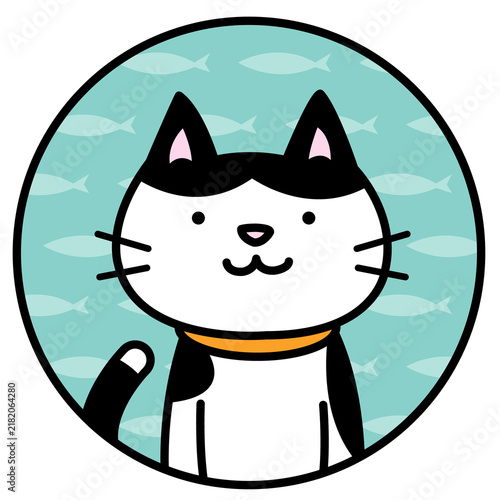 カラフルな白黒猫の丸型アイコン