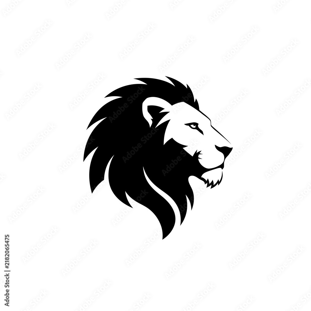 Fototapeta premium Majestic Lion Head Silhouette, Profile View, Isolated on Transparent Background