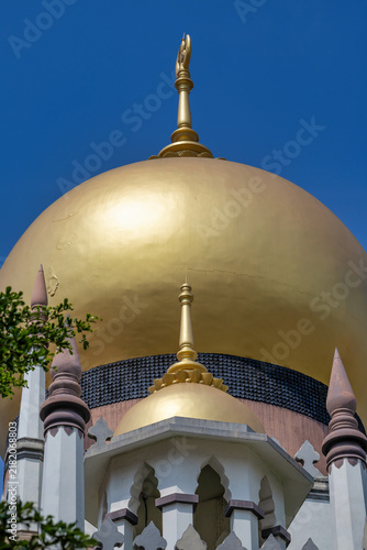 Golden dome or qubba, of the Sultan Mosque (Masjid Sultan) in Singapore, the city's most prominent and historic mosque, located at 3 Muscat Street in the cultural district of Kampong Glam.