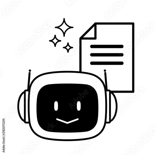 AI robot generating document illustration with sparkle effect