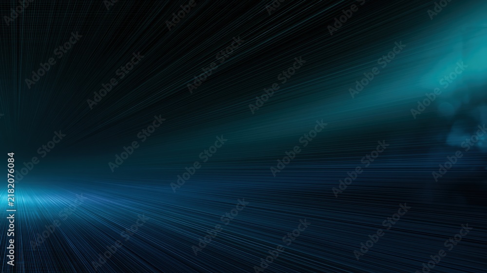 Fototapeta premium Abstract Dark Blue and Teal Light Streaks with Fog and Lens Flare Effect