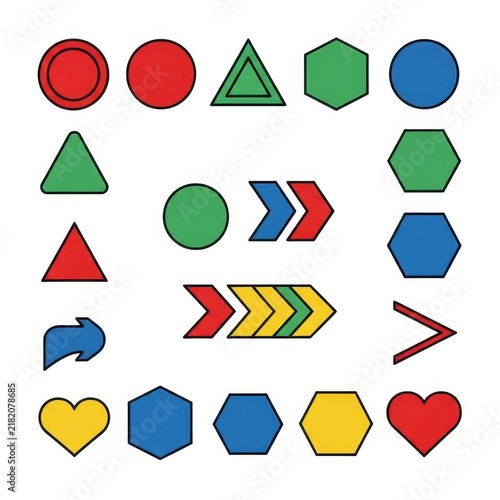 Colorful geometric shapes and objects vector set