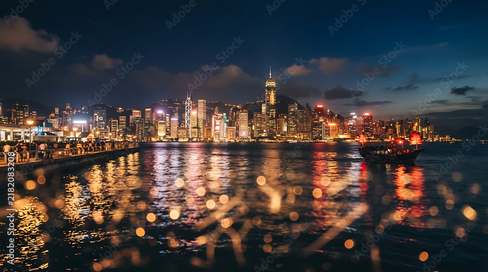 Fototapeta premium City night skyline with colorful lights