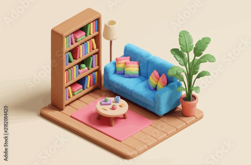 3D Isometric Colorful Living Room Diorama
