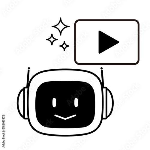 AI robot generating video illustration with play button and sparkle