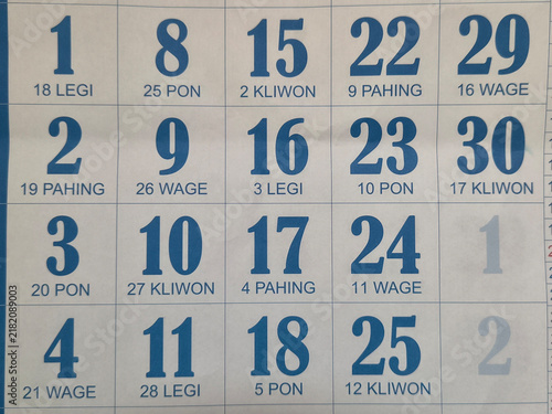 Konstfotografi Wide Indonesian wall calendar showing full month grid, representing schedule, planning, and monthly organization photography