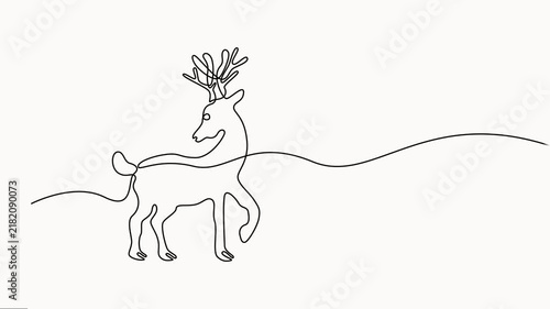 Minimalist continuous line art drawing of majestic stag walking on clean white background clip. self drawing animation, full-length  one line motion video